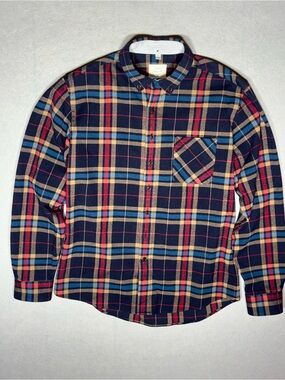 Frank & Oak Navy Plaid Button-Down Shirt Size Large